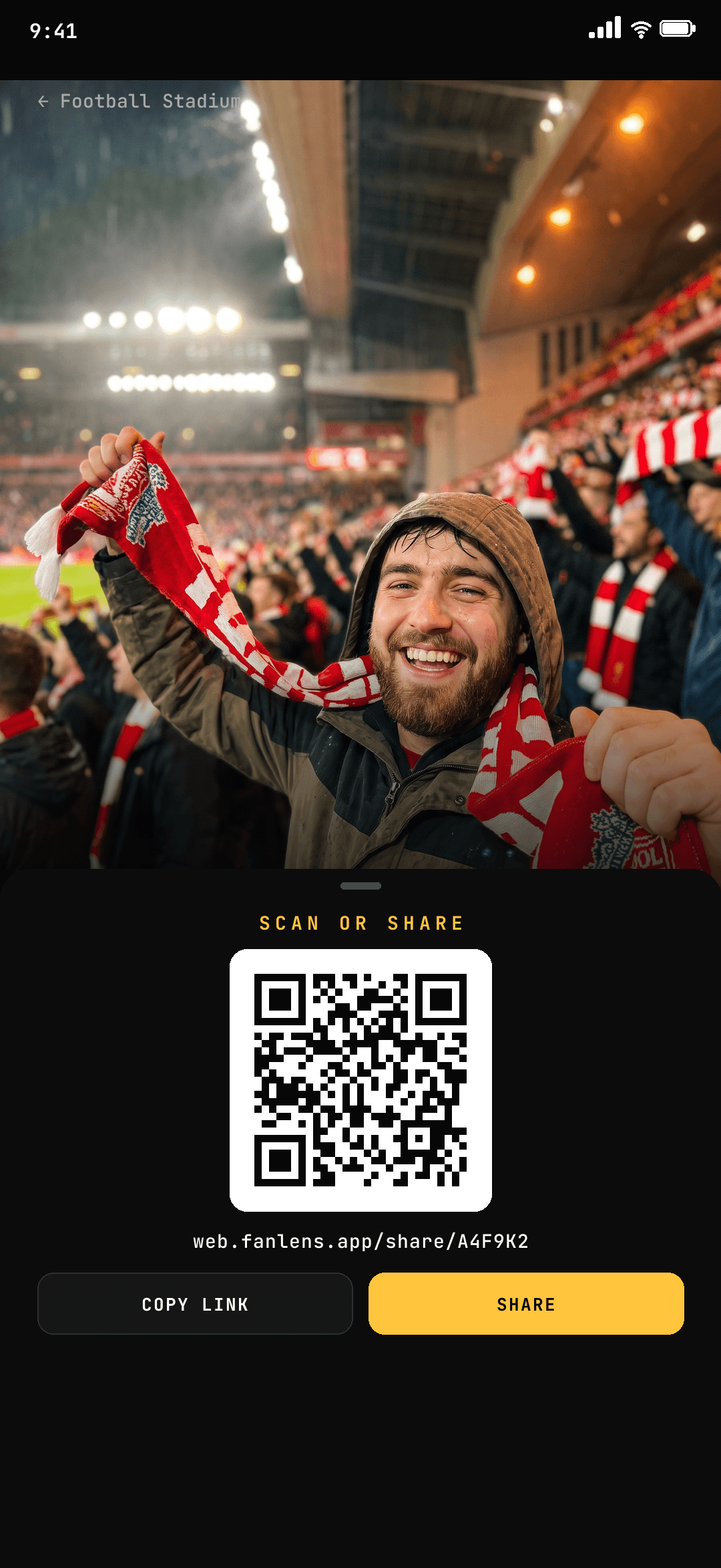 FanLens — your shareable drop with a QR code